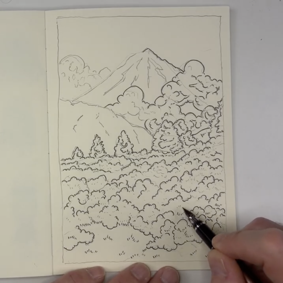 Inking Azaleas Scene